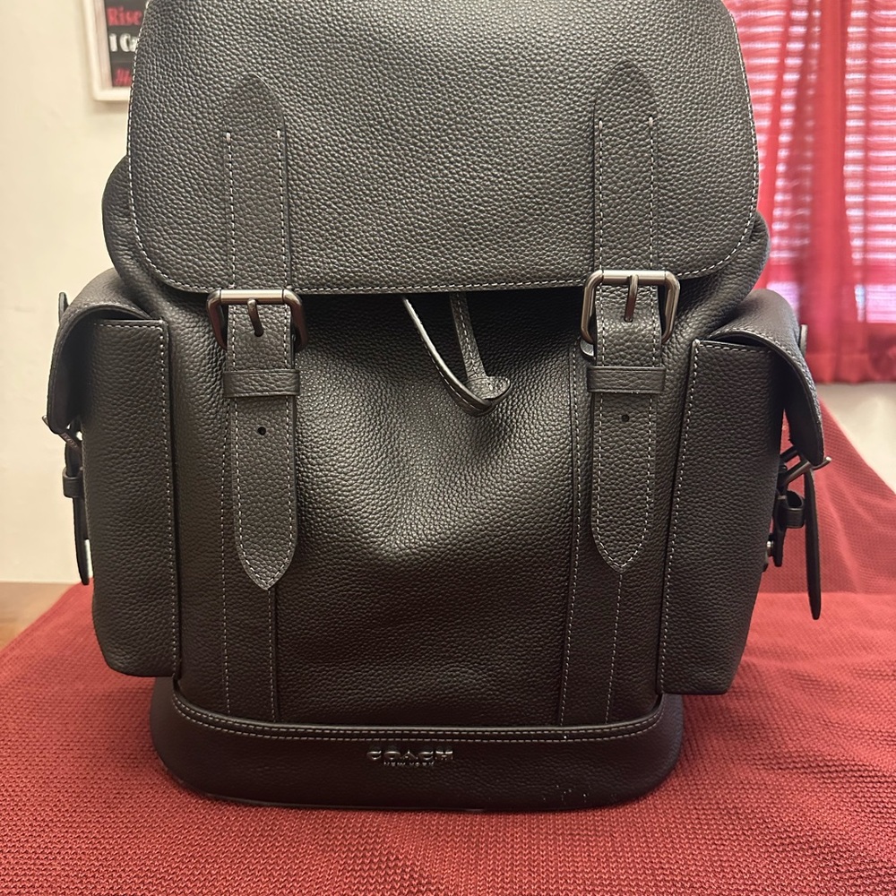 Coach Black Leather Backpack with Flap-Over Design
